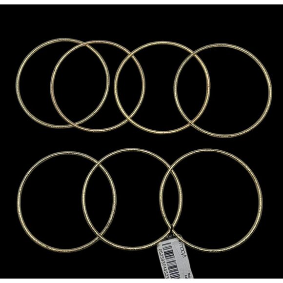 Macy's Gold-Tone Bangle Bracelet Set Of 7 Thin Lightweight Textured Metal Skinny - Picture 6 of 8